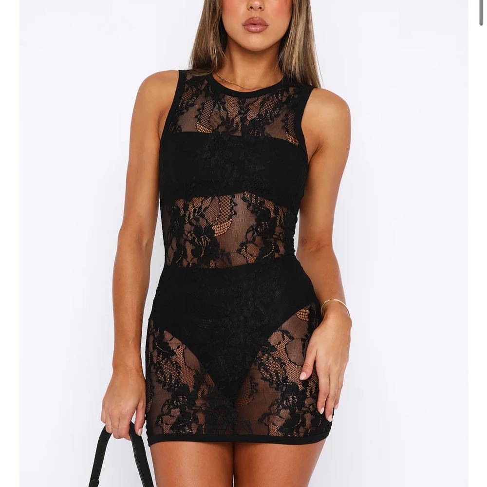 White Fox Black Lace Mini Dress NWT